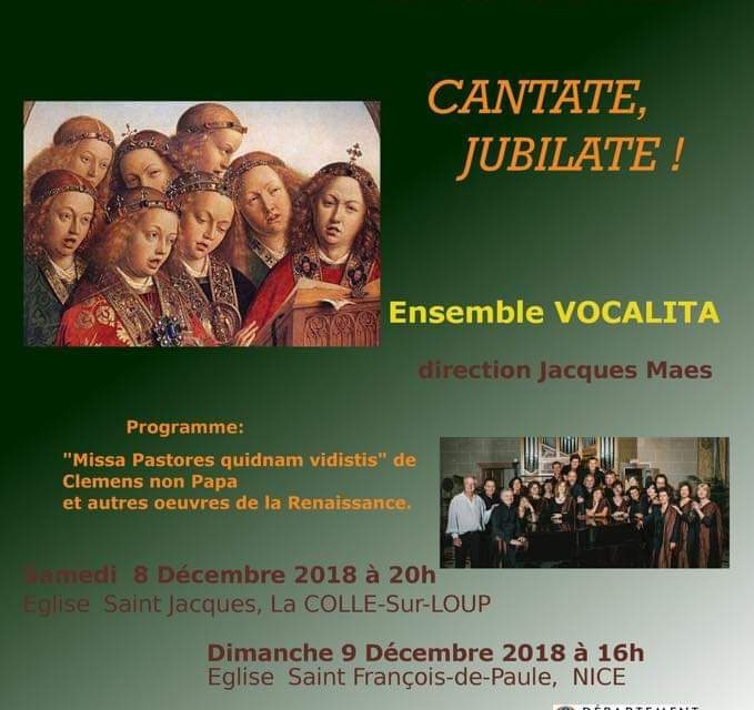 Concert Vocal Musique Renaissance “Cantate, Jubilate” à Nice